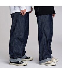 APOSTROPHE COMMA（アポストロフィコンマ）の「ポケットラベルソフト生地デニムワイドパンツ（濃紺/黒）（デニムパンツ）」