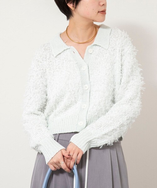 NOLLEY’S Sophi(ノーリーズソフィ)の「《手洗い可能》ファンシーヤーンポロ衿カーディガンジャケット(カーディガン/ボレロ・レディース・ベージュ/ホワイト系その他2・38)」の1枚目の写真