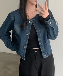 AMAJI（アマジ）の「ノーカラーショート丈デニムジャケット（デニムジャケット）」