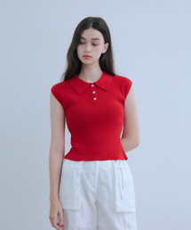 ODER（オディエール）の「キャップスリーブカラー プルオーバー-レッド（ニット/セーター）」