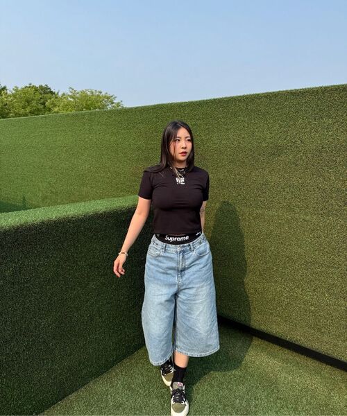 DANGLEDROP(ダングルドロップ)の「DGDPスクエアセミクロップ半袖Tシャツスカイブルー(Tシャツ/カットソー・レディース・その他・FREE)」の6枚目の写真