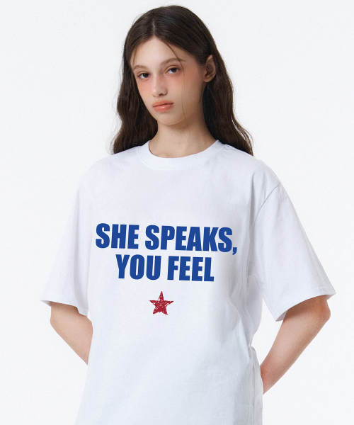 RANDOMOFF(ランダムオフ)の「SHE LETTERING OVER FIT T-HISRT (3color)(Tシャツ/カットソー・レディース・その他・S/M/L/XL)」の1枚目の写真