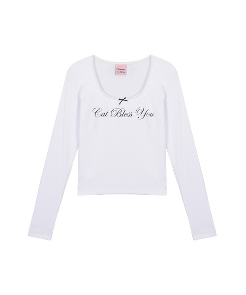 ITZAVIBE(イッザバイブ)の「CAT BLESS RIBBON LONG SLEEVE - WHITE(Tシャツ/カットソー・レディース・その他・ONE SIZE)」の2枚目の写真