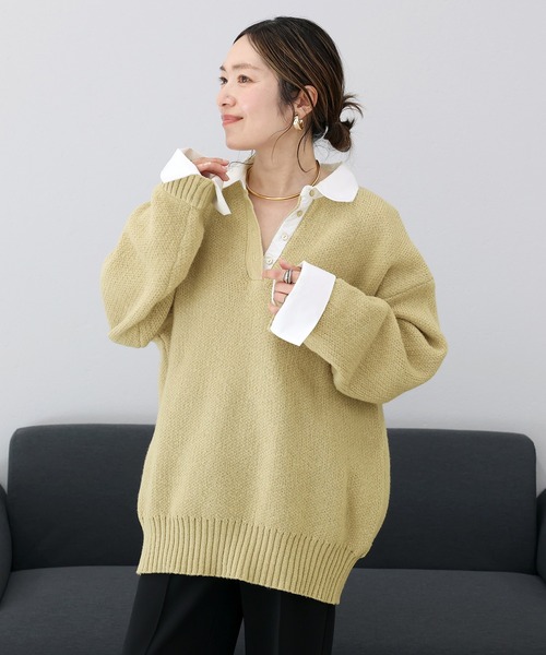 Aletta vita(アレッタビータ)の「ゴマジャガードxT/Cローンドッキングプルオーバー(ニット/セーター・レディース・ベージュ/チャコール・M)」の13枚目の写真
