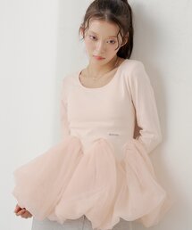 Chico（チコ）の「【SALON by Chico】チューリップチュールバルーントップス（Tシャツ/カットソー）」