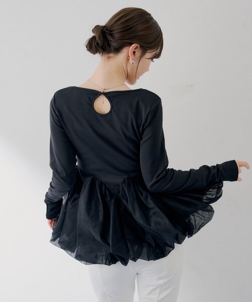 SALON by chico チューリップチュールバルーントップス　ブラック WEB限定【SALON by Chico】チューリップチュールバルーントップス（T