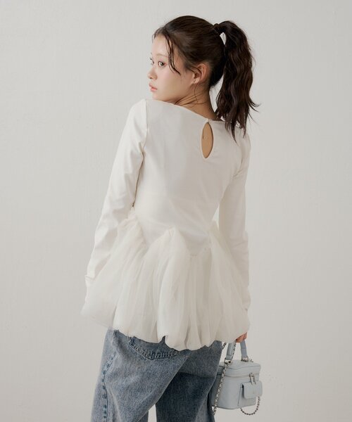 WEB限定【SALON by Chico】チューリップチュールバルーントップス（T