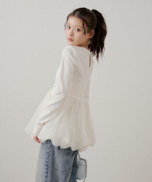 WEB限定【SALON by Chico】チューリップチュールバルーントップス（T