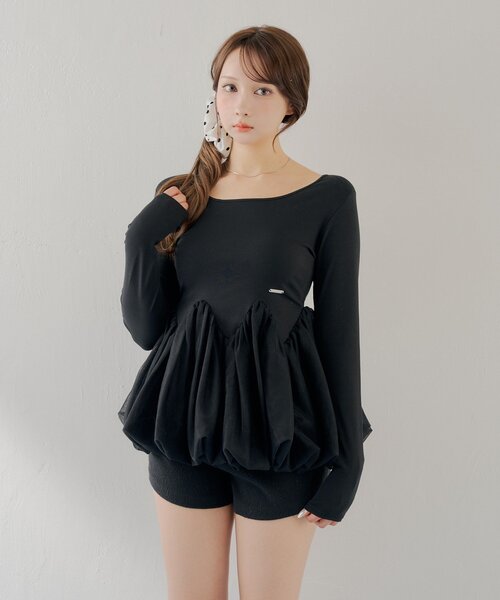 Chico(チコ)の「WEB限定【SALON by Chico】チューリップチュールバルーントップス(Tシャツ/カットソー・レディース・ピンク/アイボリー/ブラック・FREE)」の19枚目の写真
