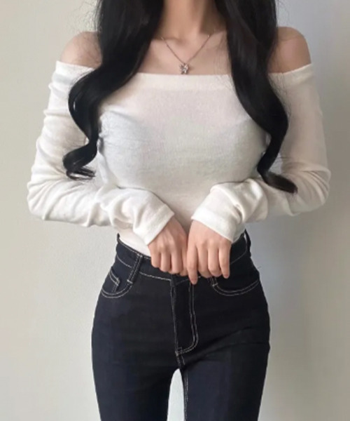 VIVID LADY(ビビッドレディー)の「オフショルダー Tシャツ 長袖(Tシャツ/カットソー・レディース・ブラック/アイボリー・FREE)」の7枚目の写真