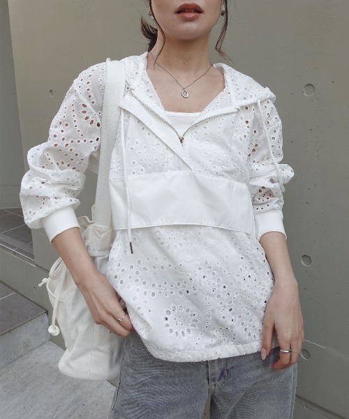 CORNERS（コーナーズ）の「レースアノラックパーカー（シャツ/ブラウス・レディース・ホワイト/ブラック・M）」の6枚目の写真