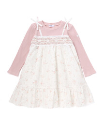 SLAP SLIP（スラップスリップ）の「花柄キラッとストライプドッキングワンピース(80~130cm)（ワンピース）」