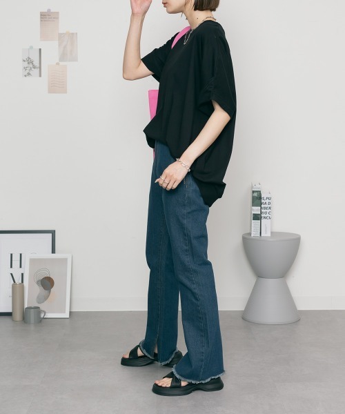 aity（アイティ）の「M-5L オーバーサイズ ドルマンTシャツ 夏服（Tシャツ/カットソー・レディース・ホワイト/カーキ/ブラック・4L～5L/LL～3L/M～Ｌ）」の14枚目の写真