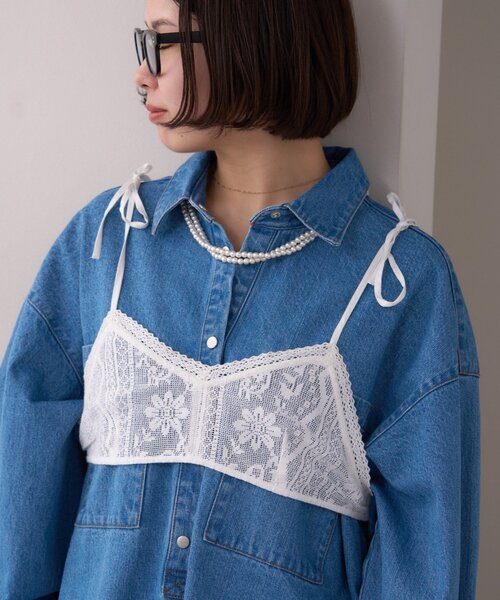 WILLOW（ウィロー）の「【willow】ネットレースレイヤードキャミブラ（キャミソール・レディース・ブラック/ホワイト・ONE SIZE）」の3枚目の写真