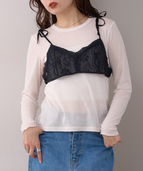 WILLOW（ウィロー）の「【willow】ネットレースレイヤードキャミブラ（キャミソール・レディース・ブラック/ホワイト・ONE SIZE）」の9枚目の写真