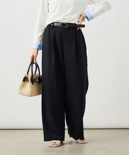 NOLLEY’S Sophi（ノーリーズソフィ）の「NEW morisachi《セットアップ対応》ウォッシャブルストレッチツイルイージーワイドパンツ（その他パンツ・レディース・オフホワイト/ネイビー・38/36/34）」の2枚目の写真