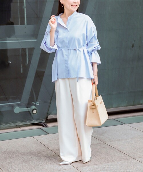 NOLLEY’S Sophi（ノーリーズソフィ）の「NEW morisachi《セットアップ対応》ウォッシャブルストレッチツイルイージーワイドパンツ（その他パンツ・レディース・オフホワイト/ネイビー・38/36/34）」の3枚目の写真