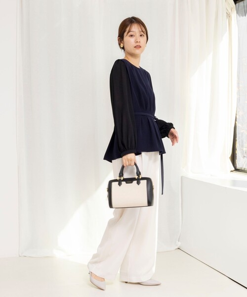 NOLLEY’S Sophi（ノーリーズソフィ）の「NEW morisachi《セットアップ対応》ウォッシャブルストレッチツイルイージーワイドパンツ（その他パンツ・レディース・オフホワイト/ネイビー・38/36/34）」の6枚目の写真