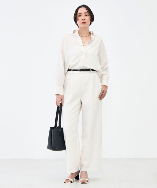 NOLLEY’S Sophi（ノーリーズソフィ）の「NEW morisachi《セットアップ対応》ウォッシャブルストレッチツイルイージーワイドパンツ（その他パンツ・レディース・オフホワイト/ネイビー・38/36/34）」の7枚目の写真