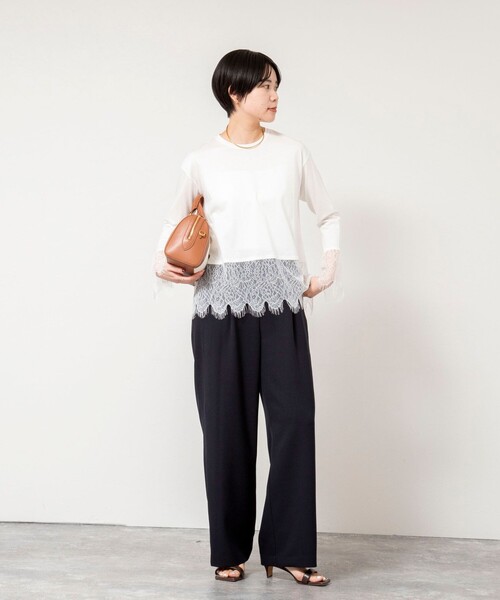 NOLLEY’S Sophi（ノーリーズソフィ）の「NEW morisachi《セットアップ対応》ウォッシャブルストレッチツイルイージーワイドパンツ（その他パンツ・レディース・オフホワイト/ネイビー・38/36/34）」の19枚目の写真