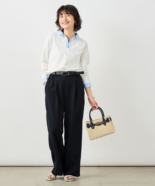 NOLLEY’S Sophi（ノーリーズソフィ）の「NEW morisachi《セットアップ対応》ウォッシャブルストレッチツイルイージーワイドパンツ（その他パンツ・レディース・オフホワイト/ネイビー・38/36/34）」の21枚目の写真