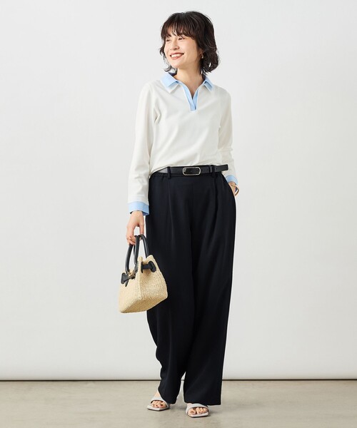 NOLLEY’S Sophi(ノーリーズソフィ)の「NEW morisachi《セットアップ対応》ウォッシャブルストレッチツイルイージーワイドパンツ(その他パンツ・レディース・オフホワイト/ネイビー・38/36/34)」の17枚目の写真