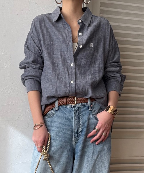 LBC（エルビーシー）の「ダブルガーゼロゴ刺繍オーバーシャツ（シャツ/ブラウス・レディース・ライトブルー/ピンク/ネイビー・M）」の6枚目の写真