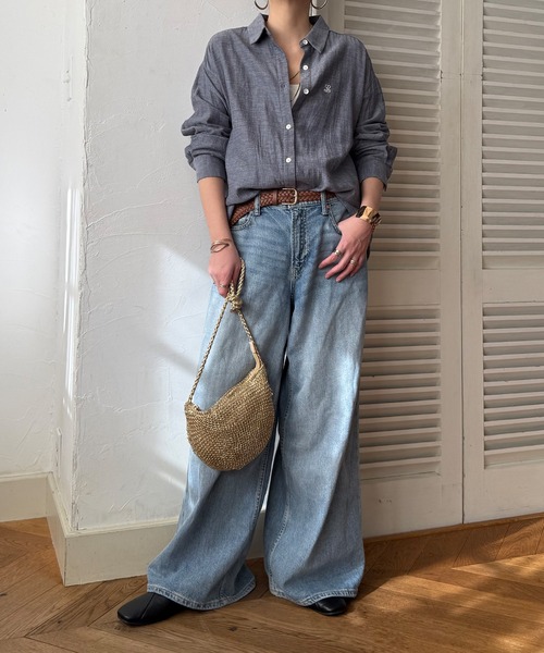 LBC（エルビーシー）の「ダブルガーゼロゴ刺繍オーバーシャツ（シャツ/ブラウス・レディース・ライトブルー/ピンク/ネイビー・M）」の10枚目の写真