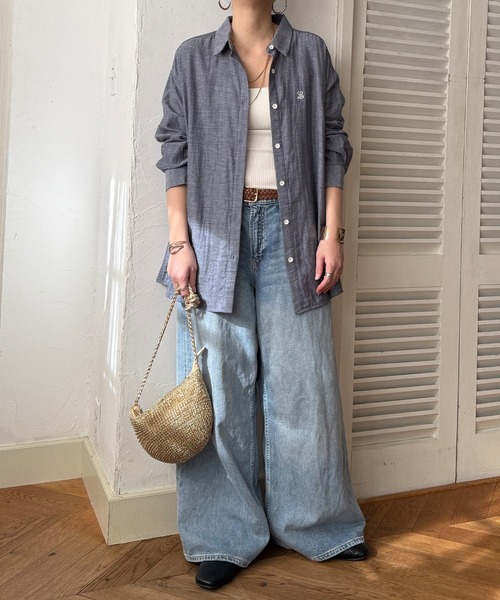 LBC（エルビーシー）の「ダブルガーゼロゴ刺繍オーバーシャツ（シャツ/ブラウス・レディース・ライトブルー/ピンク/ネイビー・M）」の11枚目の写真