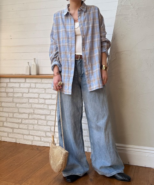 LBC（エルビーシー）の「ダブルガーゼロゴ刺繍オーバーシャツ（シャツ/ブラウス・レディース・ライトブルー/ピンク/ネイビー・M）」の13枚目の写真