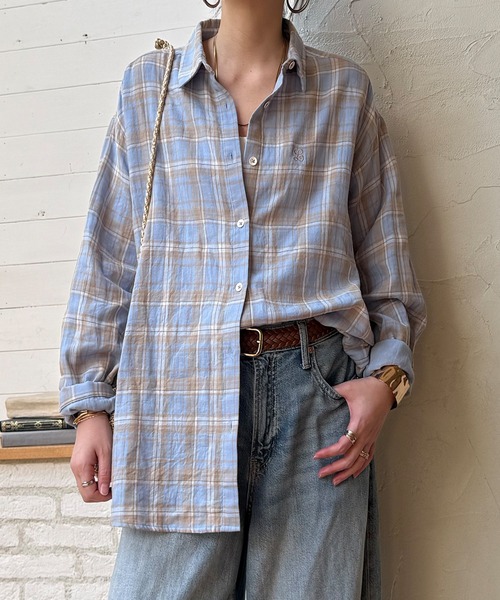 LBC（エルビーシー）の「ダブルガーゼロゴ刺繍オーバーシャツ（シャツ/ブラウス・レディース・ライトブルー/ピンク/ネイビー・M）」の18枚目の写真