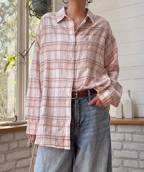 LBC（エルビーシー）の「ダブルガーゼロゴ刺繍オーバーシャツ（シャツ/ブラウス・レディース・ライトブルー/ピンク/ネイビー・M）」の20枚目の写真