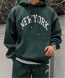 NOWLE（ノウル）の「【NOWLE】刺繍プリントミックス NEW YORK カレッジロゴ スウェットフーディー（パーカー）」