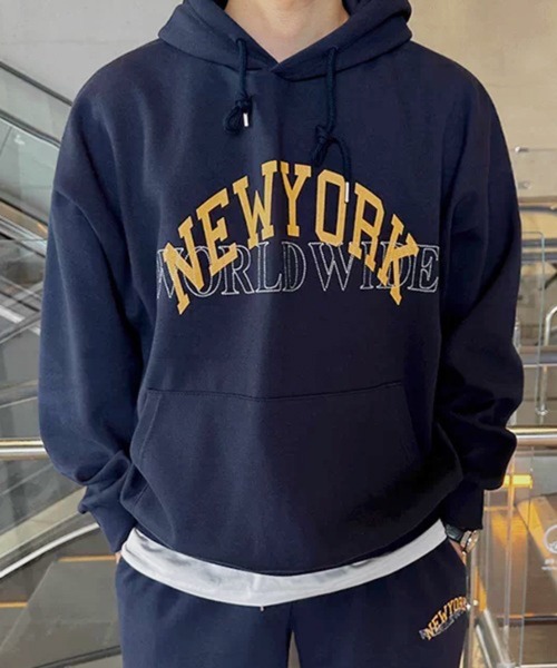 NOWLE(ノウル)の「【NOWLE】刺繍プリントミックス NEW YORK カレッジロゴ スウェットフーディー(パーカー・メンズ・グリーン/ネイビー・X-LARGE/LARGE/MEDIUM)」の15枚目の写真