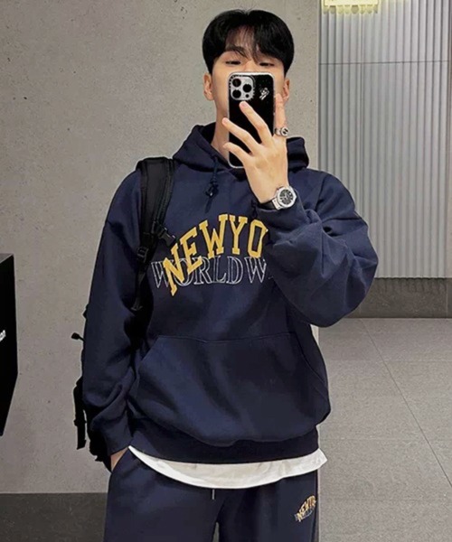 NOWLE(ノウル)の「【NOWLE】刺繍プリントミックス NEW YORK カレッジロゴ スウェットフーディー(パーカー・メンズ・グリーン/ネイビー・X-LARGE/LARGE/MEDIUM)」の16枚目の写真