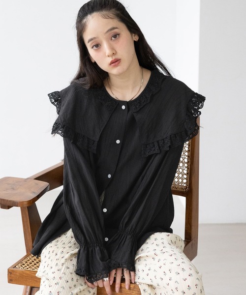 RAGEBLUE（レイジブルー）の「レースBIGカラーブラウス（シャツ/ブラウス・レディース・ブラック/ホワイト/ミント・FREE）」の3枚目の写真