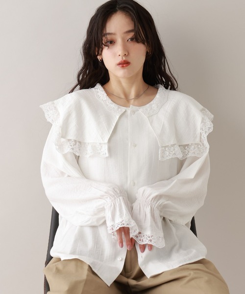 RAGEBLUE（レイジブルー）の「レースBIGカラーブラウス（シャツ/ブラウス・レディース・ブラック/ホワイト/ミント・FREE）」の6枚目の写真