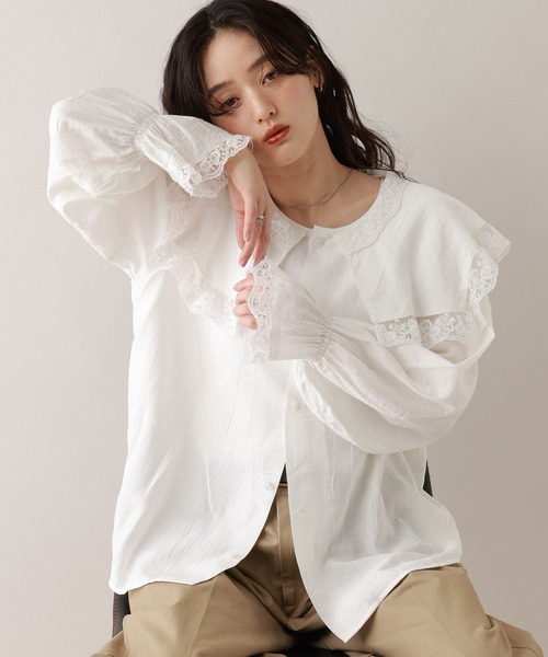 RAGEBLUE（レイジブルー）の「レースBIGカラーブラウス（シャツ/ブラウス・レディース・ブラック/ホワイト/ミント・FREE）」の7枚目の写真