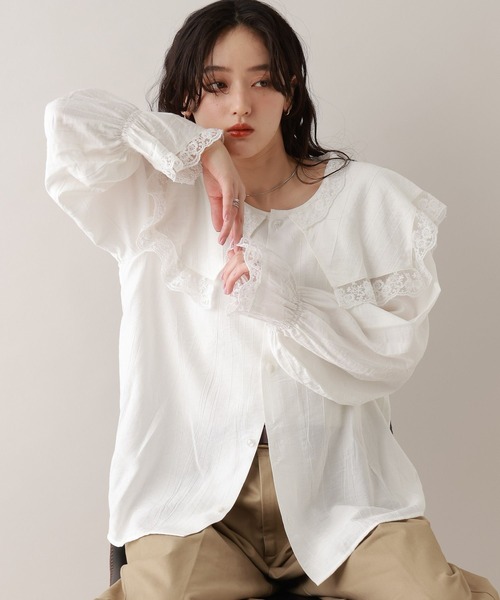 RAGEBLUE（レイジブルー）の「レースBIGカラーブラウス（シャツ/ブラウス・レディース・ブラック/ホワイト/ミント・FREE）」の8枚目の写真