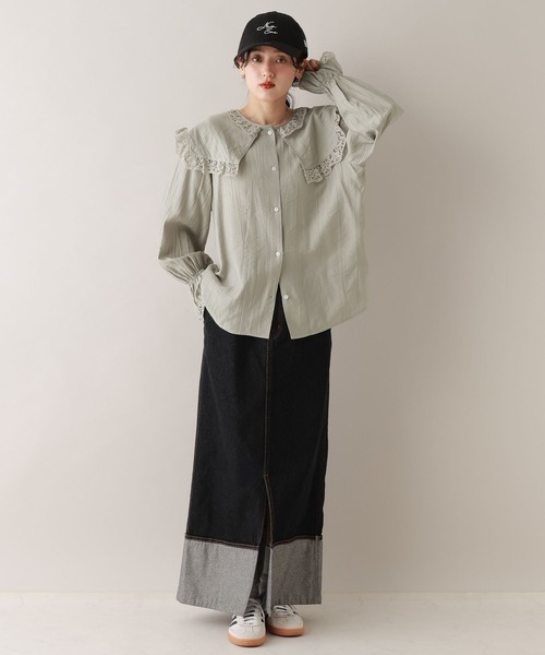 RAGEBLUE（レイジブルー）の「レースBIGカラーブラウス（シャツ/ブラウス・レディース・ブラック/ホワイト/ミント・FREE）」の14枚目の写真