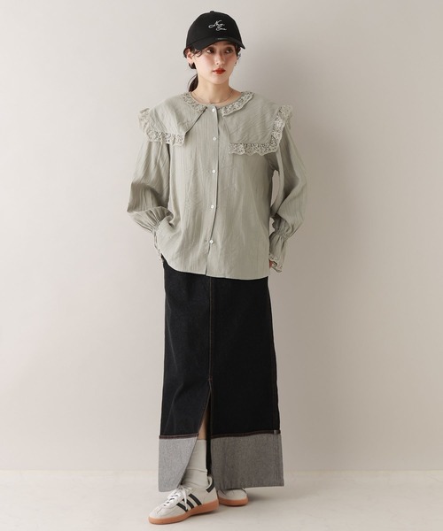 RAGEBLUE（レイジブルー）の「レースBIGカラーブラウス（シャツ/ブラウス・レディース・ブラック/ホワイト/ミント・FREE）」の15枚目の写真