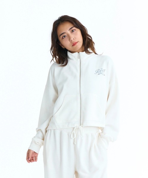 ROXY(ロキシー)の「ROXY ウィメンズ ROXY WITH HEART ZIP ジップジャケット スタンドカラー 丈短め【2026年春夏モデル】/ロキシードローコード付きスウェットトレーナー(スウェット・レディース・レッド/ナチュラル/グレー・MEDIUM/SMALL/LARGE)」の2枚目の写真