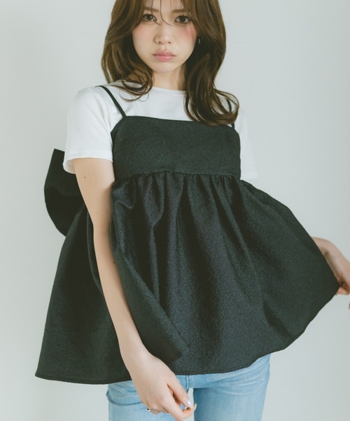 VANNIE U（ヴァニーユー）の「ふくれジャガードバックリボンキャミ（キャミソール・レディース・ブラック/ホワイト・FREE）」の19枚目の写真