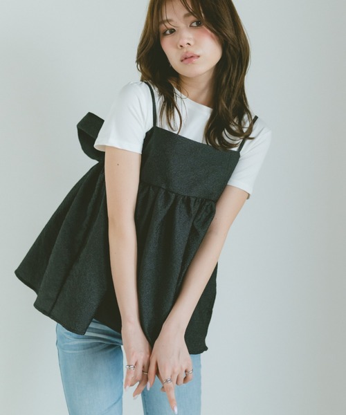 VANNIE U（ヴァニーユー）の「ふくれジャガードバックリボンキャミ（キャミソール・レディース・ブラック/ホワイト・FREE）」の20枚目の写真