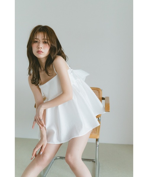VANNIE U（ヴァニーユー）の「ふくれジャガードバックリボンキャミ（キャミソール・レディース・ブラック/ホワイト・FREE）」の4枚目の写真