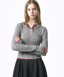 Nora Lily elle（ノラリリーエル）の「【Nora Lily】「elle」Double-Layer Bicolor Henley Top（Tシャツ/カットソー）」