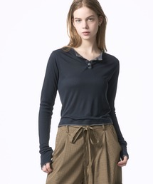 Nora Lily elle（ノラリリーエル）の「【Nora Lily】「elle」Double-Layer Bicolor Henley Top（Tシャツ/カットソー）」