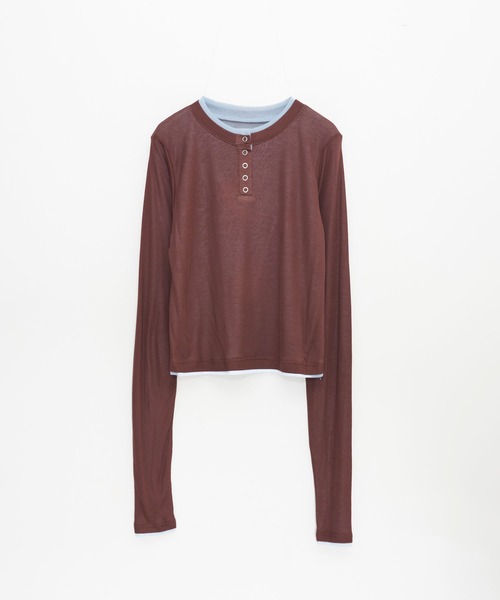Nora Lily elle(ノラリリーエル)の「【Nora Lily】「elle」Double-Layer Bicolor Henley Top(Tシャツ/カットソー・レディース・グレー/ダークグレー/ブラウン/ホワイト・FREE)」の18枚目の写真