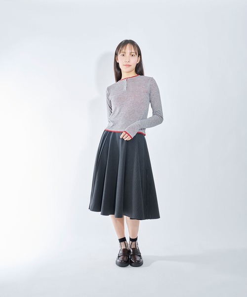 Nora Lily elle(ノラリリーエル)の「【Nora Lily】「elle」Double-Layer Bicolor Henley Top(Tシャツ/カットソー・レディース・グレー/ダークグレー/ブラウン/ホワイト・FREE)」の9枚目の写真