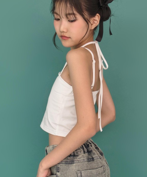 ANAP GiRL(アナップガール)の「2WAY チョーカー風 パット付 キャミソール(キャミソール・キッズ・ホワイト/ベージュ/ブラック・XS/S/M)」の4枚目の写真